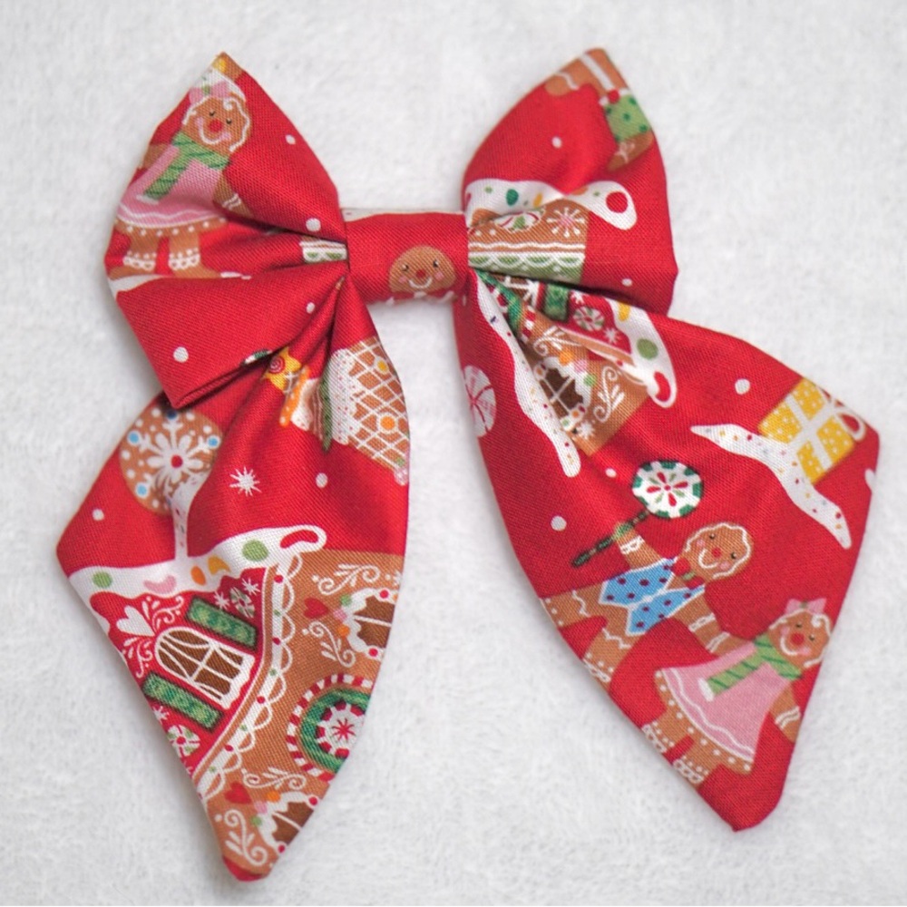 Festive Red Gingerbread Bow for girls